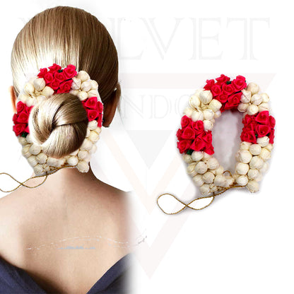 Floral Gajra Artificial Flower Bun Jasmine Rose Hair Styling Juda