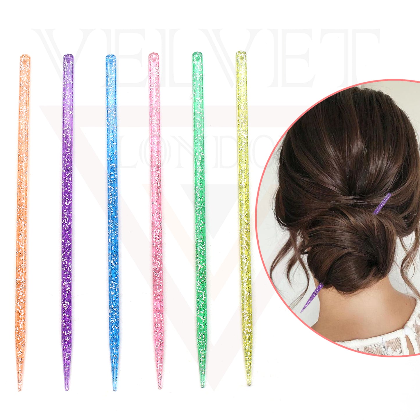 2x Hair Bun Stick Glitter Bun Holder Chinese Chopstick