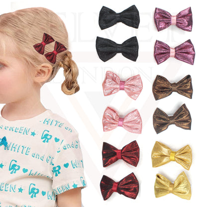 2Pcs Hair Bow Clips Shiny Ribbon Baby Toddlers Hairpins