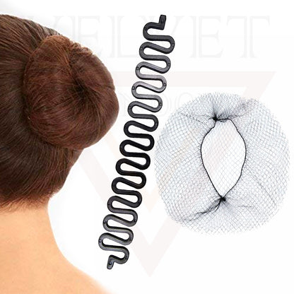 Hair Styling Twist Braiding Maker Stick & Invisible Head Nets Bun Holder Net 2pcs