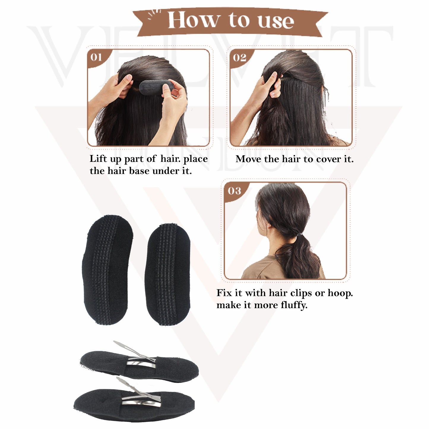 Boost Hair Volumizing Bumpit Puff Insert Foam Pad Hair Clip 2pcs
