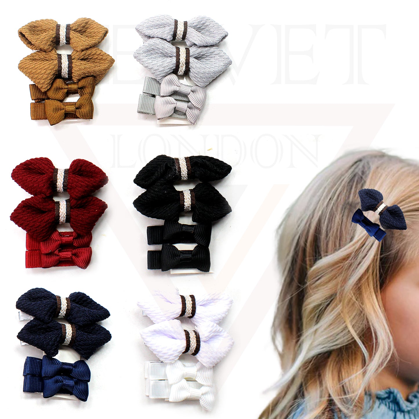 4Pcs Hair Clips Ribbon Bow Baby Toddlers Hairpins