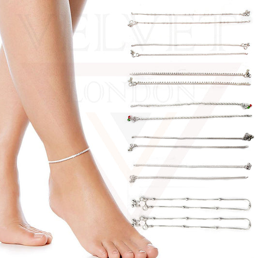 Silver Ball Chain Payal Anklet Pair With Bells Foot