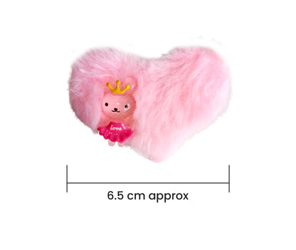 2x Pom Pom Furry Heart Fur Hair Clips Alligator Snap Pins