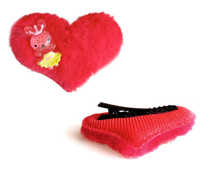 2x Pom Pom Furry Heart Fur Hair Clips Alligator Snap Pins
