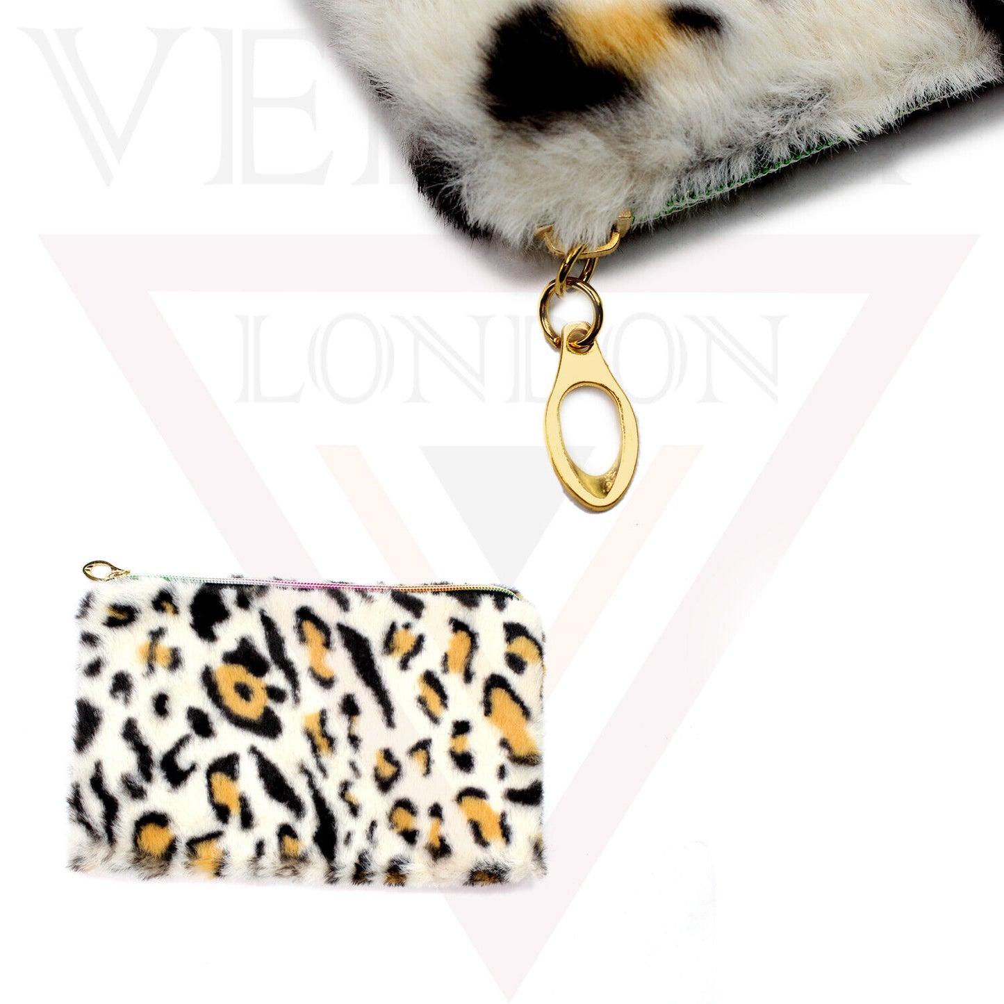 Fluffy Faux Fur Purse Animal Leopard Print Clutch Long Makeup Pouch Handbag