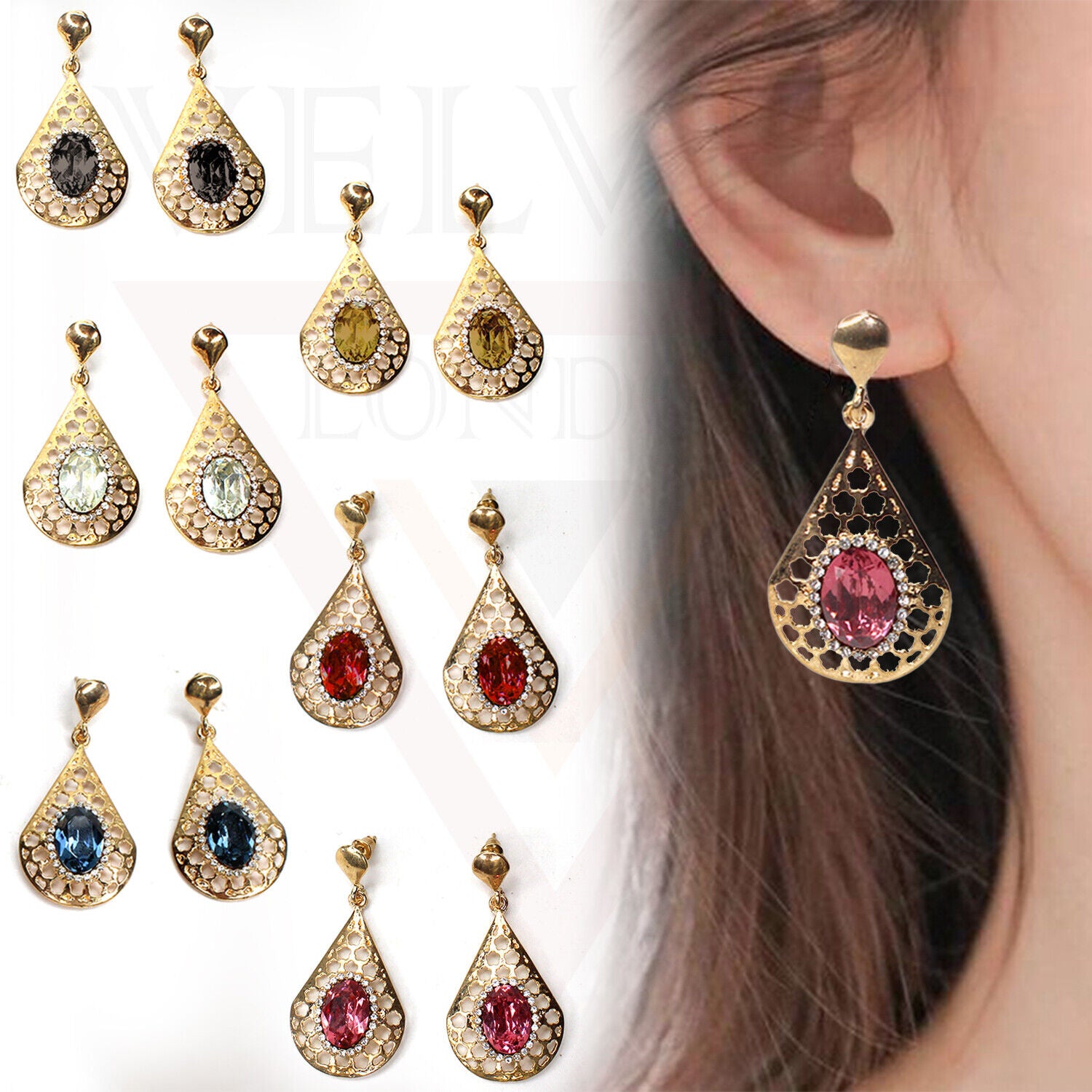 Drop Earrings Crystal Stone Golden Drop Dangle Stud Earrings Women Girls Gifts