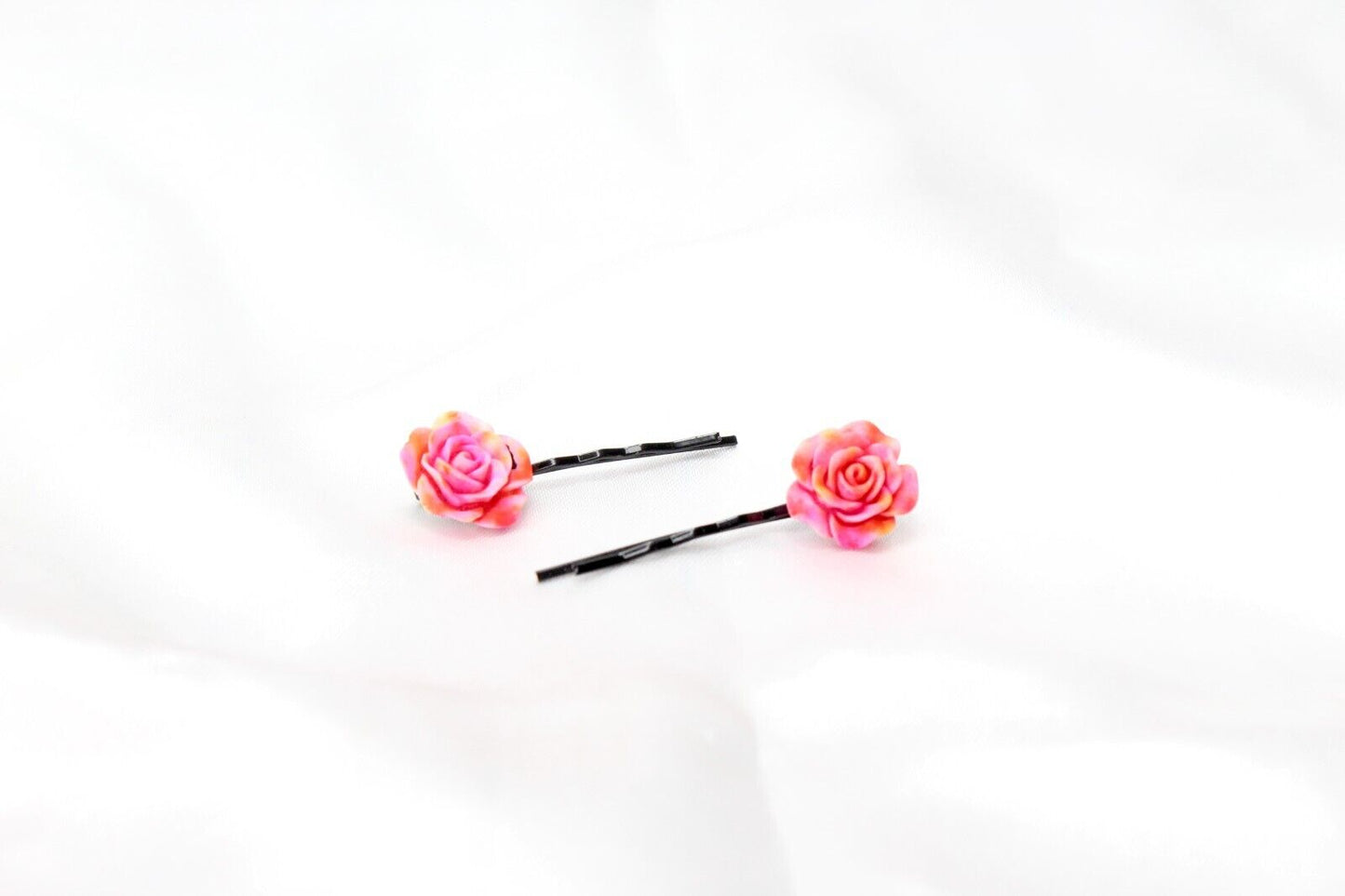 2x Hair Pins Bobby Pins Rose Flower Colourful Metal Grips Slide Pins Hair Clips