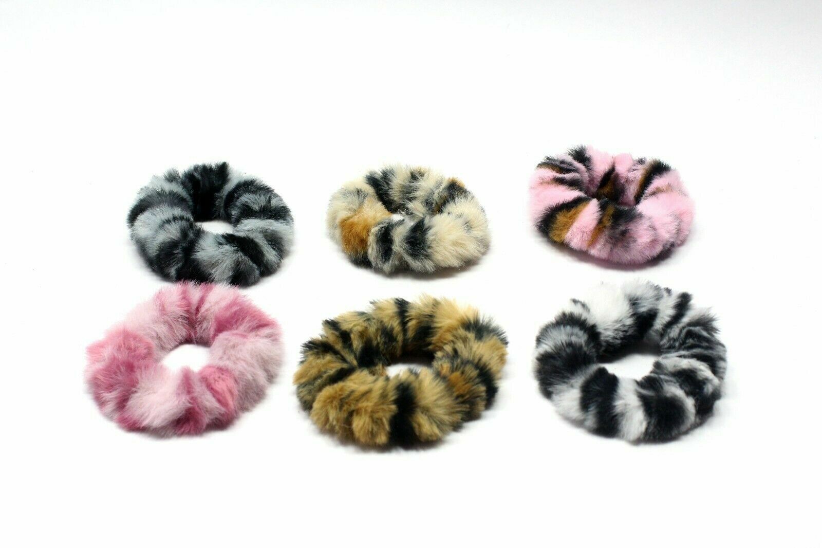 6x Tiger Print Hair Scrunchie Fur Hair Bands Fluffy Elastic Ponytail Tie Rope UK