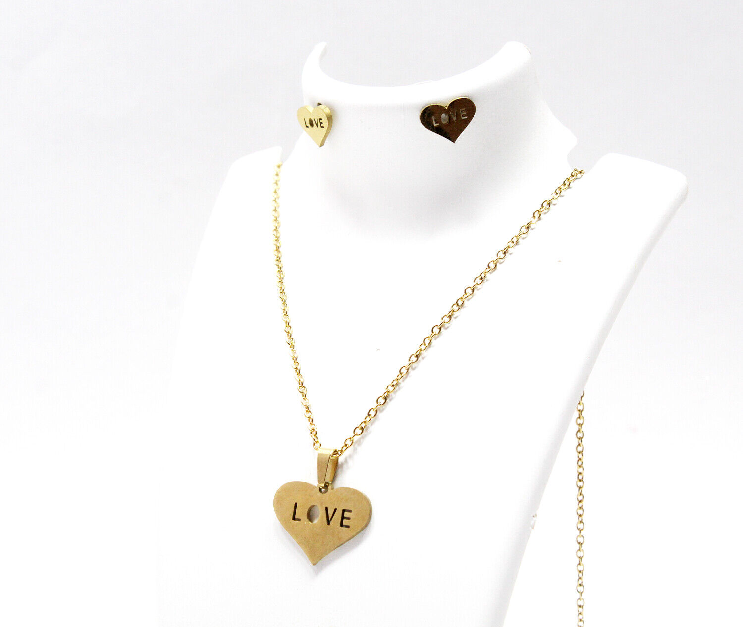 Girls Heart Love Choker Golden Chain Pendent Earring Necklace Set Jewelry Gift