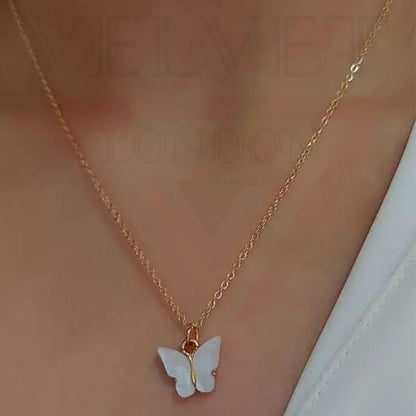 Necklace Colour Butterfly Pendant Golden Chain Vintage Delicate Choker For Women