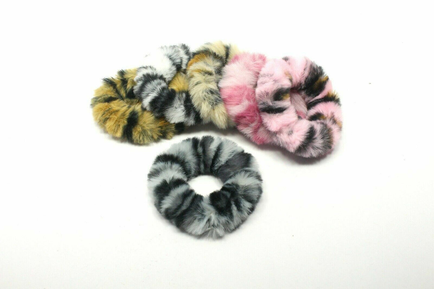 6x Tiger Print Hair Scrunchie Fur Hair Bands Fluffy Elastic Ponytail Tie Rope UK