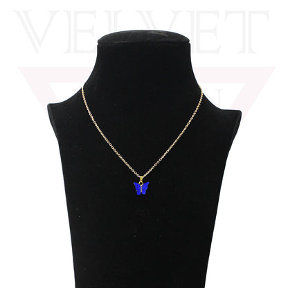 Necklace Colour Butterfly Pendant Golden Chain Vintage Delicate Choker For Women