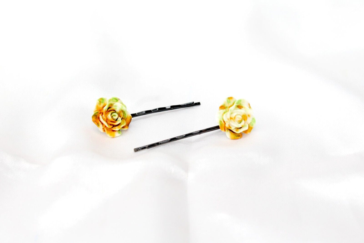 2x Hair Pins Bobby Pins Rose Flower Colourful Metal Grips Slide Pins Hair Clips