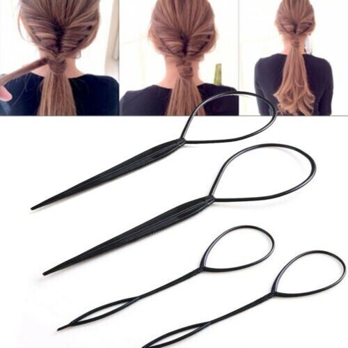 2x Topsy Tools Black Hair Braid Twist Styling Loop Ponytail Maker Bun Maker Tool