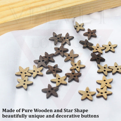 Wooden Buttons Star Shape Buttons for Craft, Sewing Clothing Accessories, 10 mm