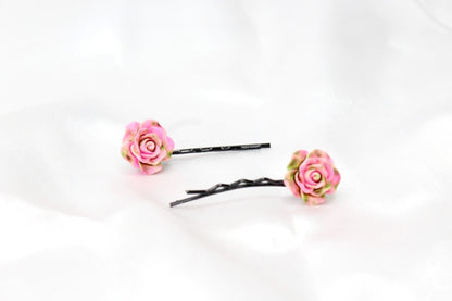 2x Hair Pins Bobby Pins Rose Flower Colourful Metal Grips Slide Pins Hair Clips