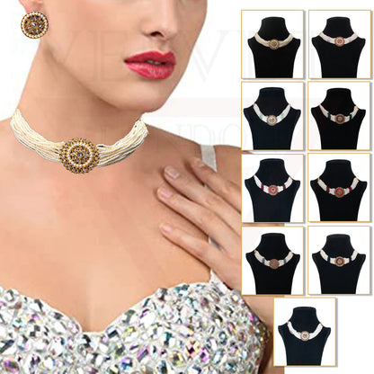 Necklace White Pearl Beads Crystal Rhinestone Earrings Party Girls Jewellery Set