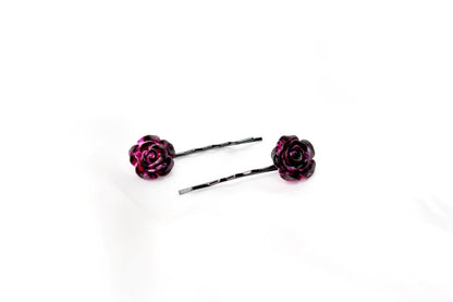 2x Hair Pins Bobby Pins Rose Flower Colourful Metal Grips Slide Pins Hair Clips