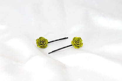 2x Hair Pins Bobby Pins Rose Flower Colourful Metal Grips Slide Pins Hair Clips