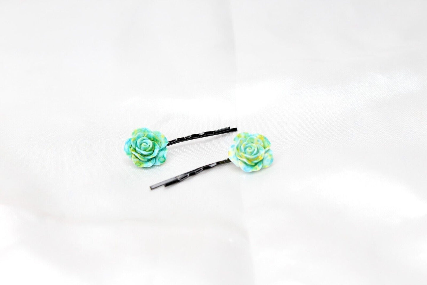 2x Hair Pins Bobby Pins Rose Flower Colourful Metal Grips Slide Pins Hair Clips