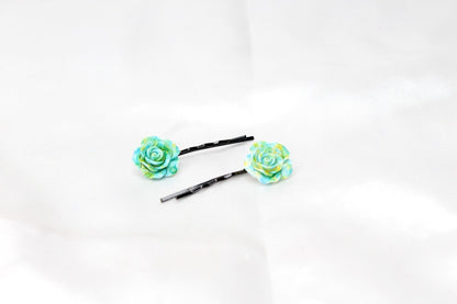 2x Hair Pins Bobby Pins Rose Flower Colourful Metal Grips Slide Pins Hair Clips