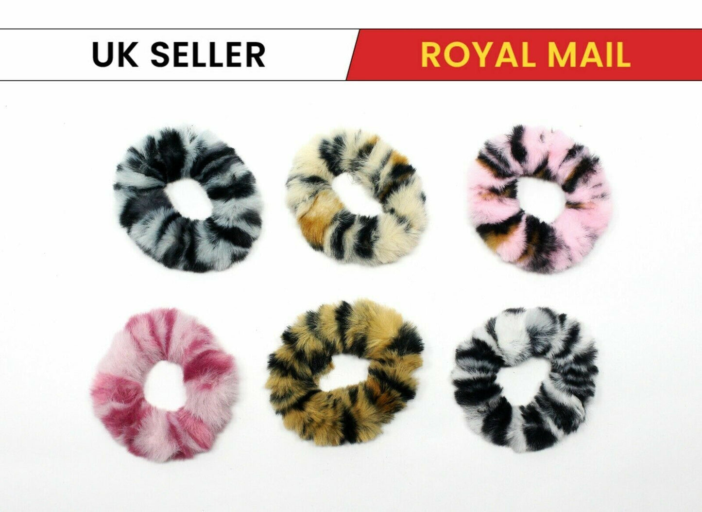 6x Tiger Print Hair Scrunchie Fur Hair Bands Fluffy Elastic Ponytail Tie Rope UK