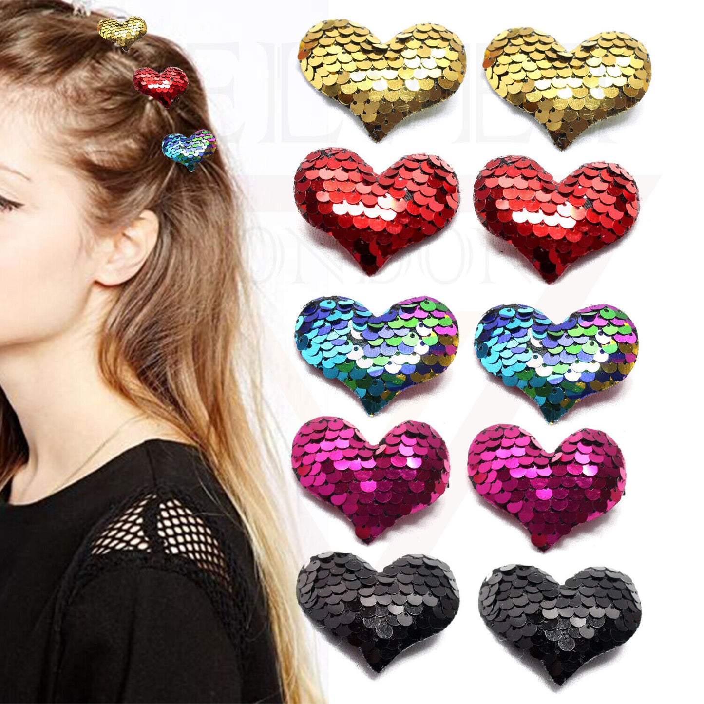 2x Heart Shaped Cute Hair Clips Metal Snap Baby Barrettes Sparkly HairPins