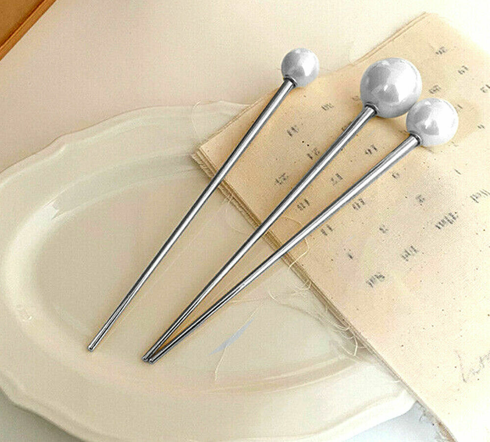 Silver Pearl Hair Stick Bun Holder Hairpin Headwear Chinese Metal Hair Chopstick