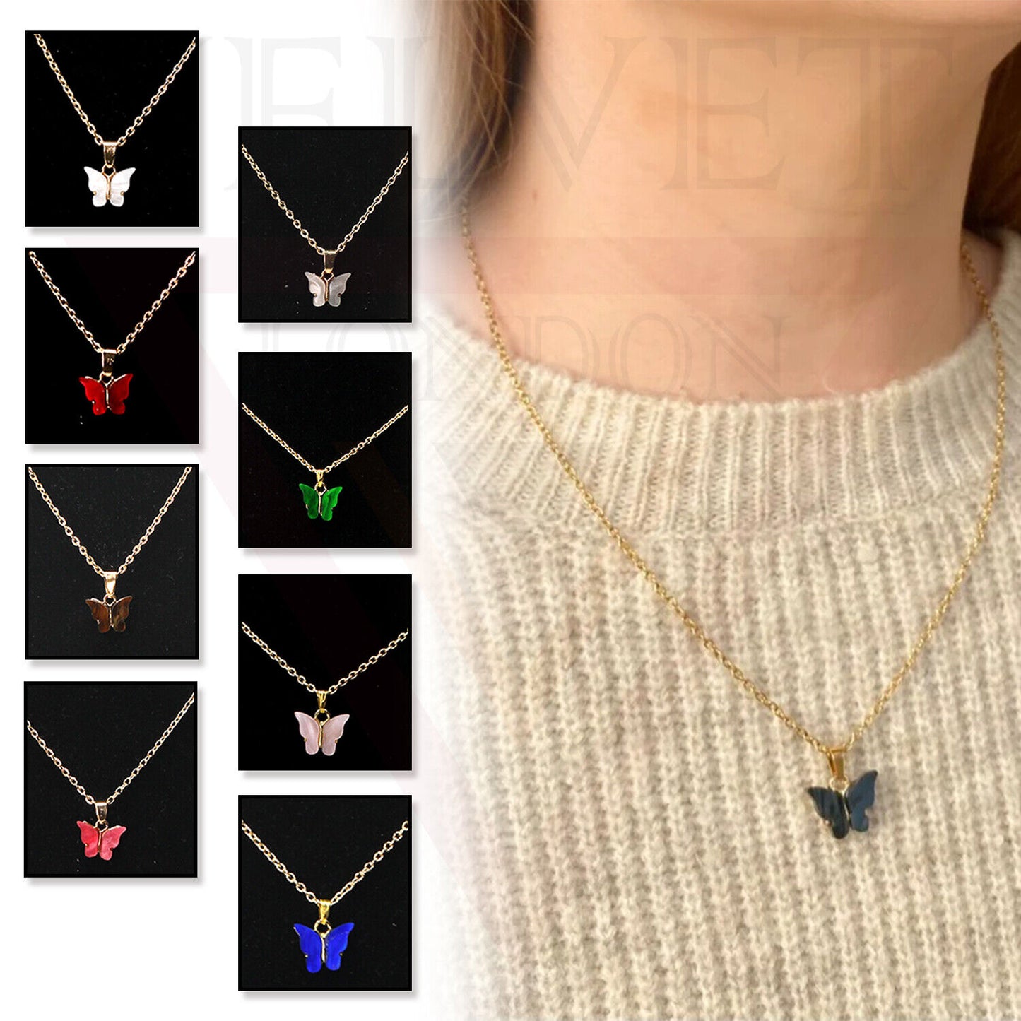 Necklace Colour Butterfly Pendant Golden Chain Vintage Delicate Choker For Women