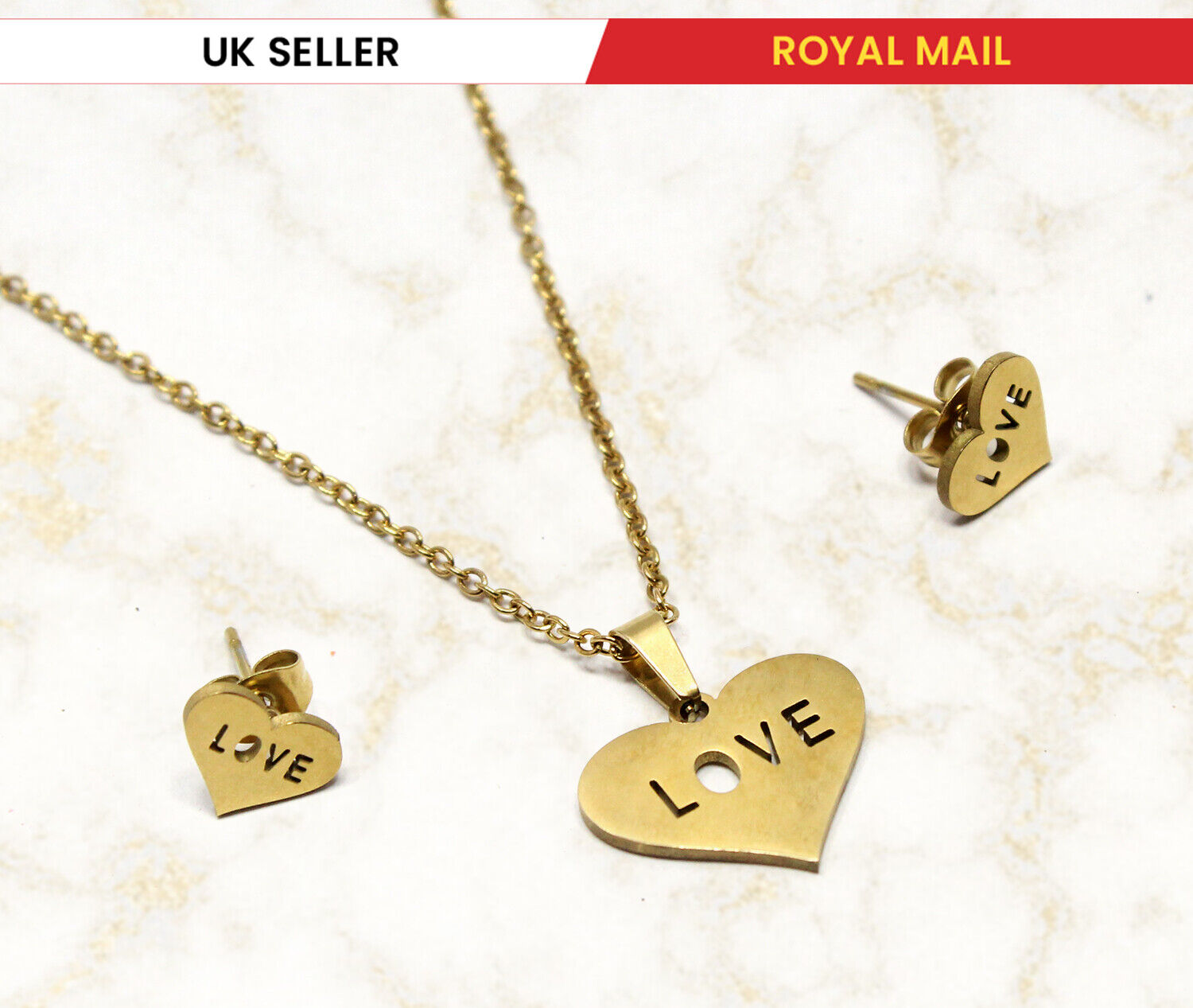 Girls Heart Love Choker Golden Chain Pendent Earring Necklace Set Jewelry Gift