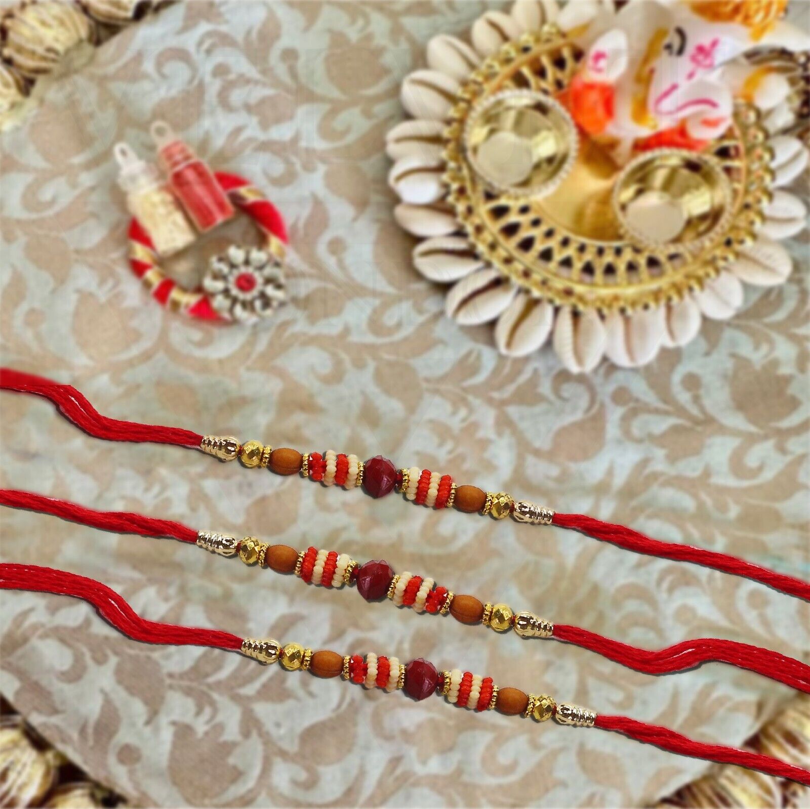 6Pcs Set Raksha Bandhan Rakhi for Brother Rakhi Thread Bracelet Multicolour Bead