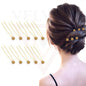 10x Golden Pearl U Pins Wavey Diamond U Pins Hair Clip Brooch Bridesmaid Wedding