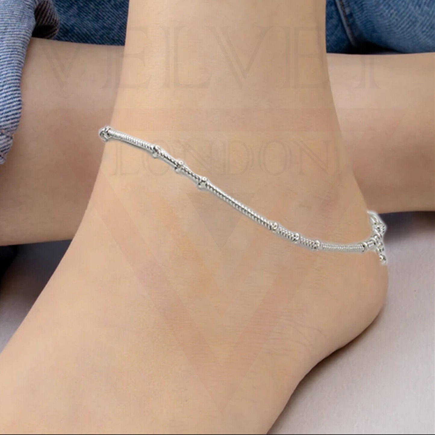 Silver Ball Chain Payal Indian Anklet Pair With Bells Foot Duel On Jewellery UK