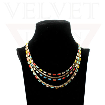 Stones Necklace Trendy Antique Multilayer Golden Chain Necklace Party Jewellery