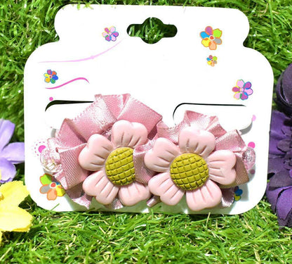 2X Flower Hair Rubber Band Kids Hair Pony Tie Elastic Baby Clips Girls Hair Band