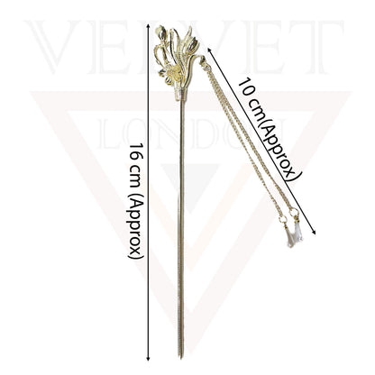 Dangle Chopsticks Golden Drop Hair Sticks Metal Pearl Floral Bun Holder Stick