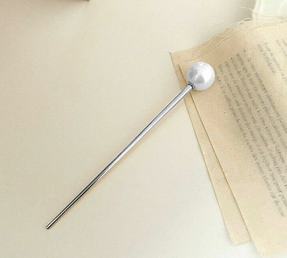 Silver Pearl Hair Stick Bun Holder Hairpin Headwear Chinese Metal Hair Chopstick