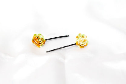 2x Hair Pins Bobby Pins Rose Flower Colourful Metal Grips Slide Pins Hair Clips