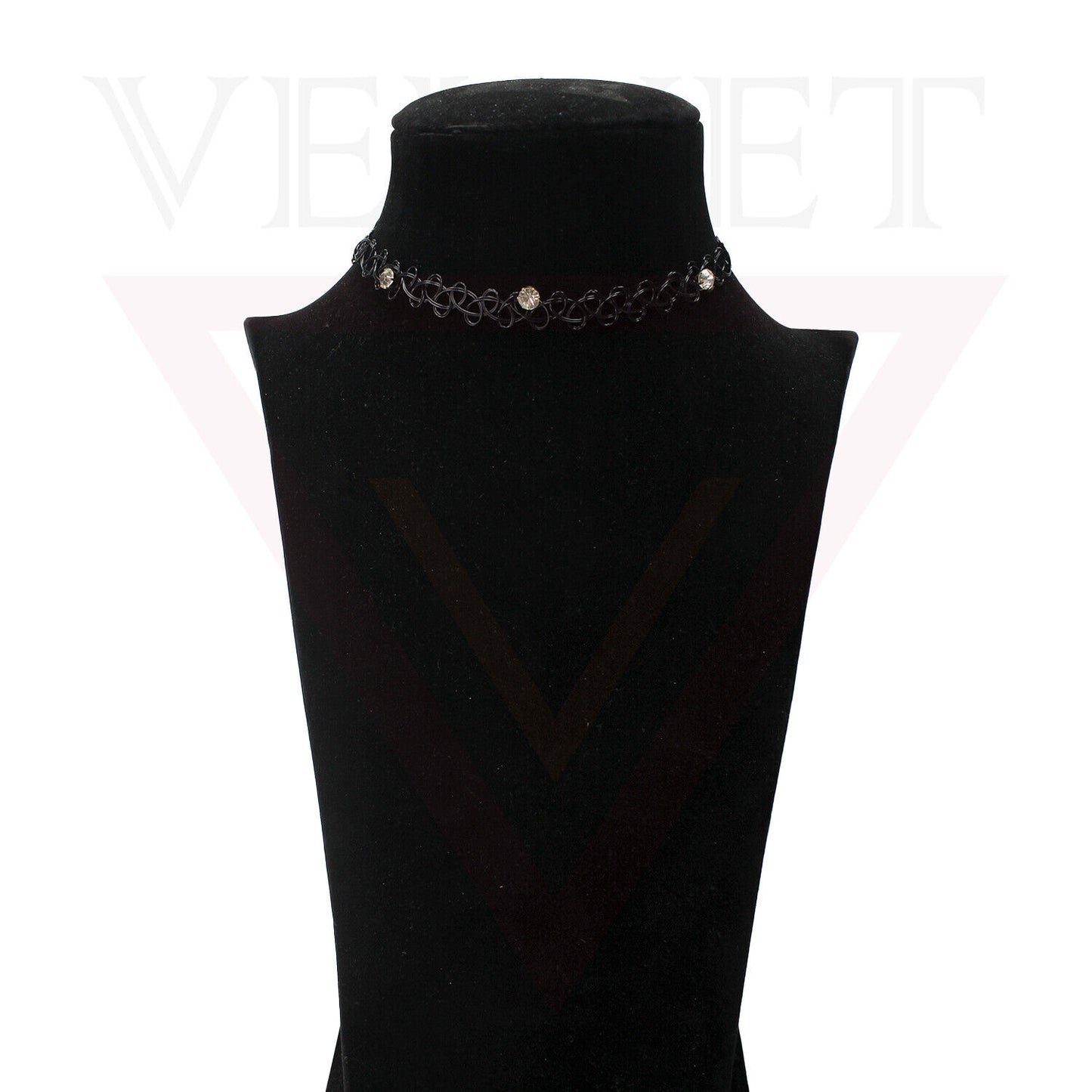 Necklace Elastic With Diamond Retro Style Tattoo Necklace Black Stretch Choker