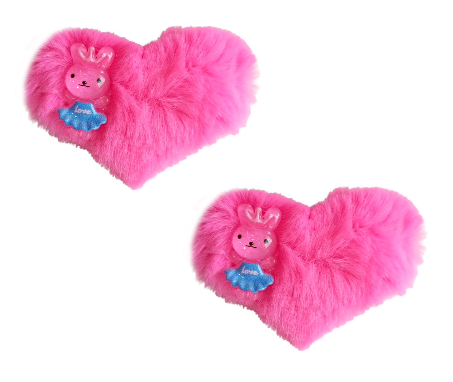 2x Pom Pom Furry Heart Fur Hair Clips Alligator Snap Pins