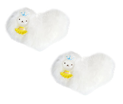 2x Pom Pom Furry Heart Fur Hair Clips Alligator Snap Pins