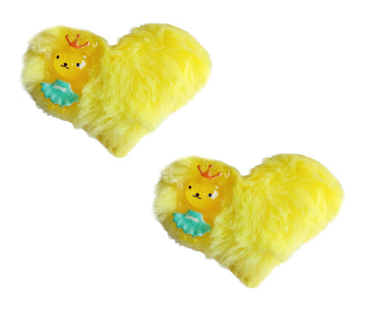 2x Pom Pom Furry Heart Fur Hair Clips Alligator Snap Pins