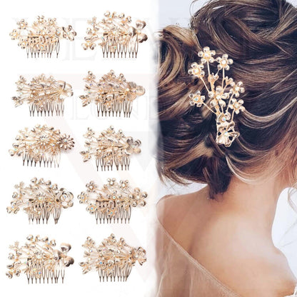 3Pcs Bridal Flower Side Hair Clips Rhinestone Broach Hair Combs Clips Headpiece