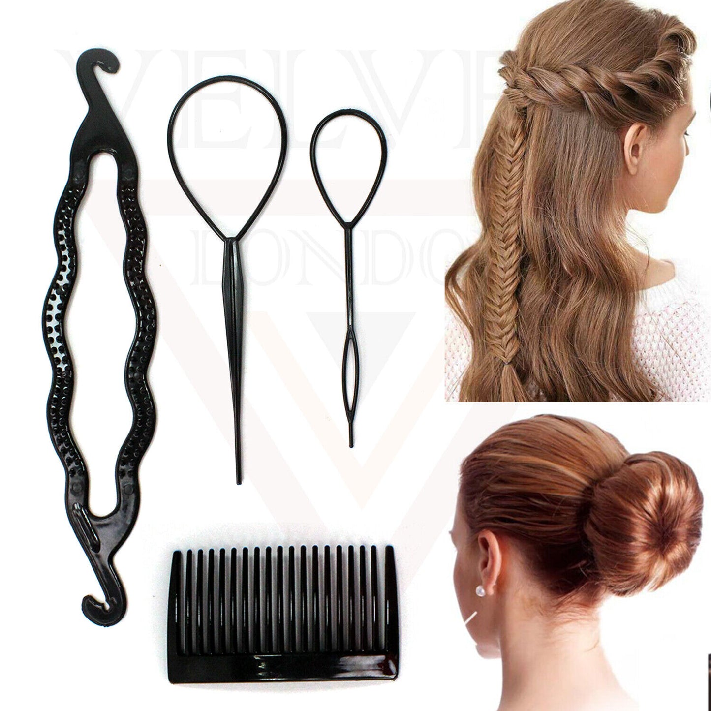 4Pcs Hair Bun Maker Braid Braiding Tool Set Hair Design Styling Tool Accessories