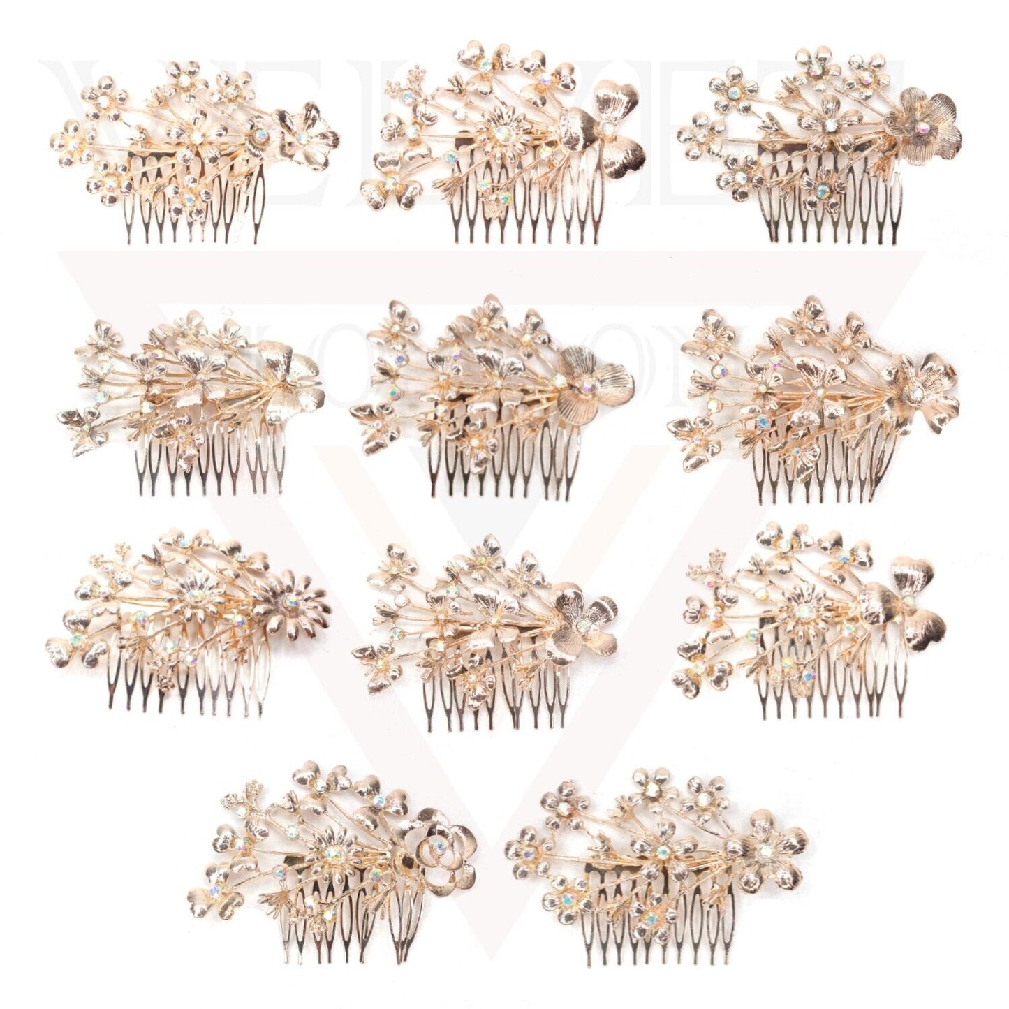 3Pcs Bridal Flower Side Hair Clips Rhinestone Broach Hair Combs Clips Headpiece