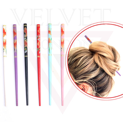 Floral Hair Chopstick Hair Bun Holder Wood Chinese Sticks Designed Chopstick 3pcs