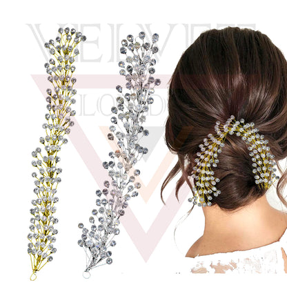 Hair Bun Gajra Flower Bride Hair Vine Stone Chain Clips