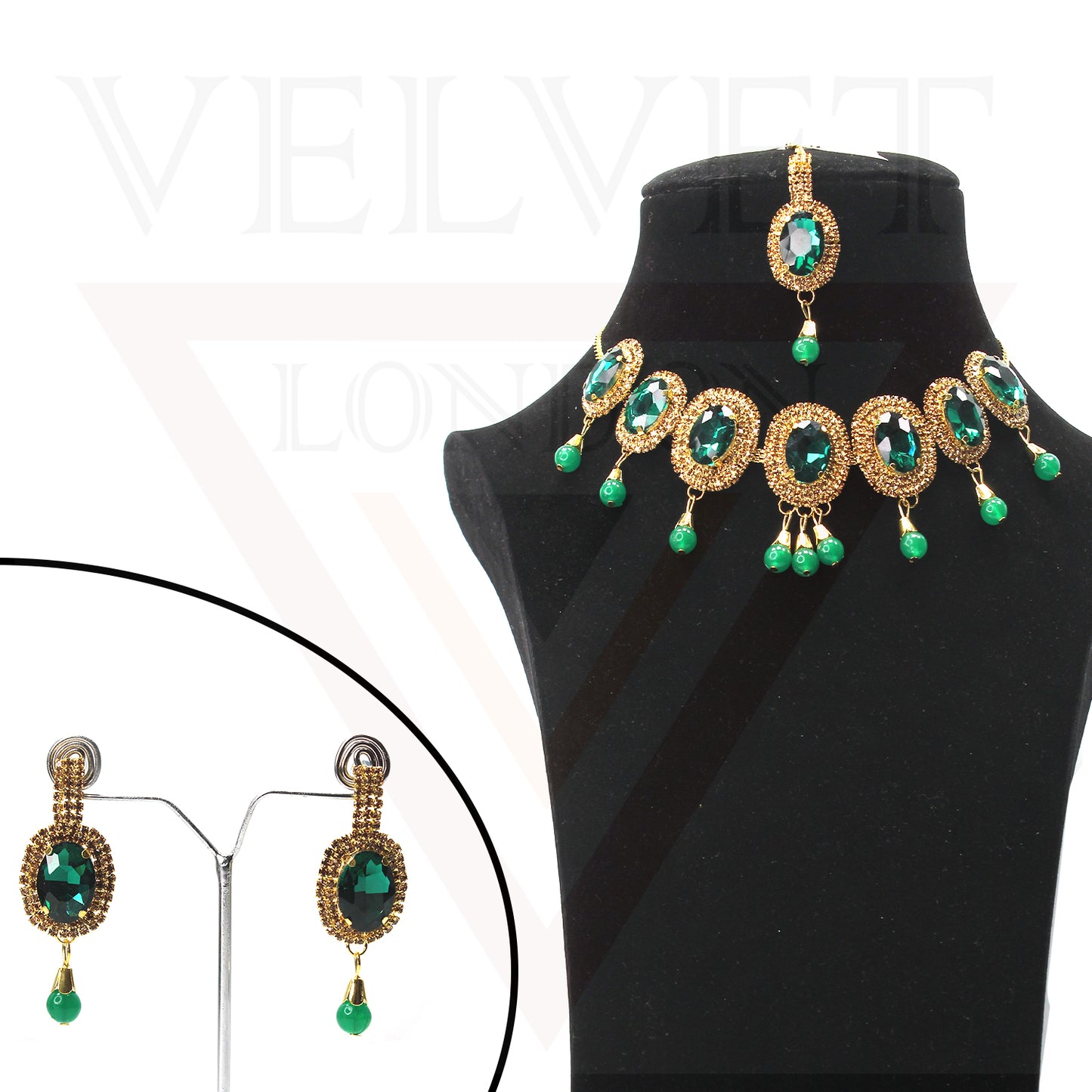 Necklace Earrings Tika Oval Crystal Drop Pearl Jewellery Sets