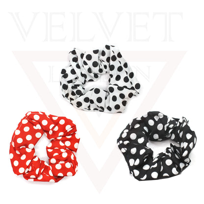 3x Dotted Print Scrunchies Rubber Band Hair Band